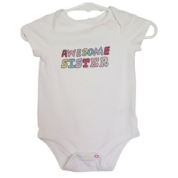 K1094 * Cat & Jack Awesome Sister Onsie White Size 0-3M - Picture 1 of 7